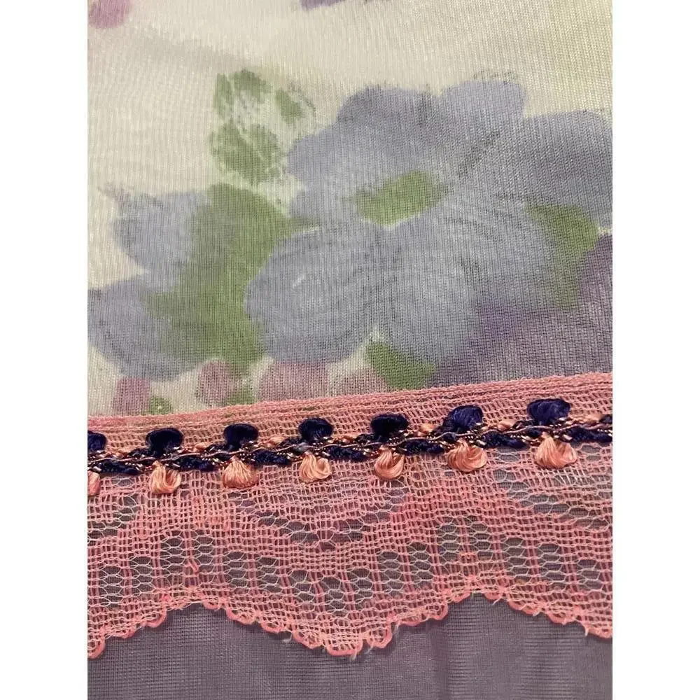 Vintage Floral Organza apron with Decorative Pocket and Lace Trim